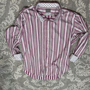 Thomas Dean Men's 2XL Purple Striped Long Sleeve Button-Up Shirt